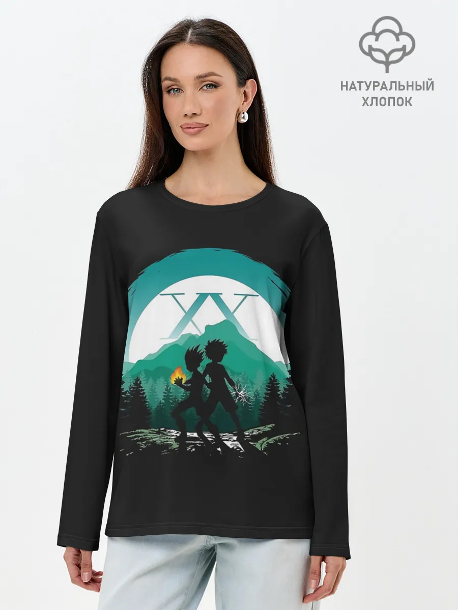 Лонгслив женский. Хлопок / HH в круге бирюзовом