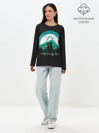 Лонгслив женский. Хлопок / HH в круге бирюзовом