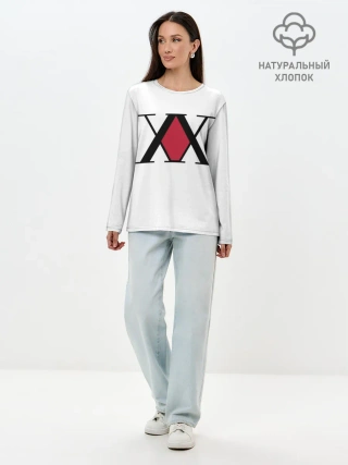 Лонгслив женский. Хлопок / XX посередине красное на белом