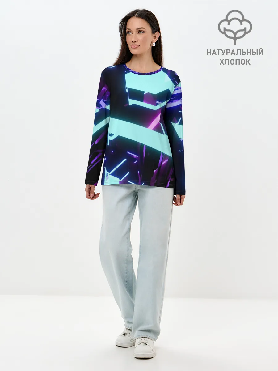 Лонгслив женский. Хлопок / Blue Neons