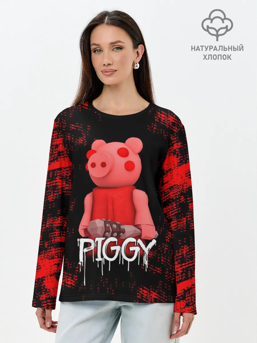 Лонгслив женский. Хлопок / ROBLOX PIGGY - СВИНКА ПИГГИ