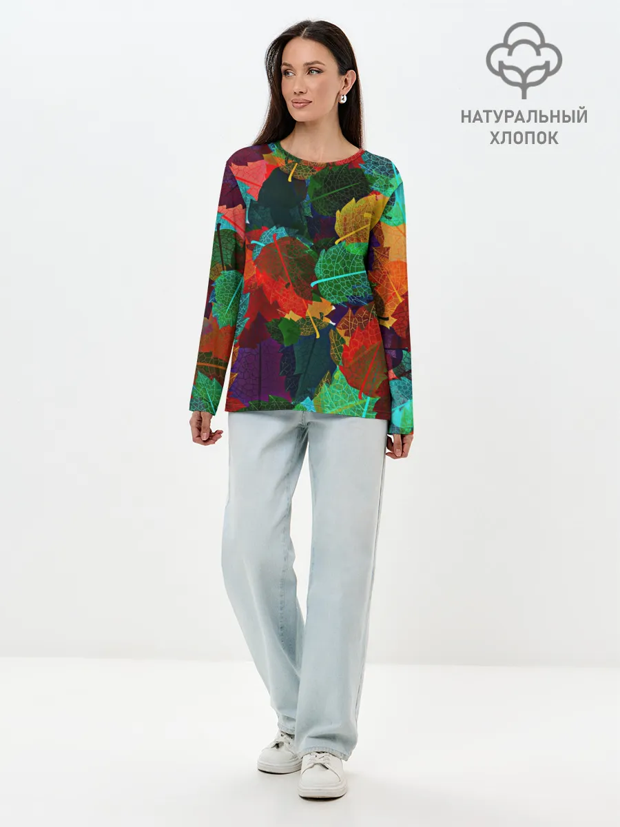 Лонгслив женский. Хлопок / Abstract Autumn Leaves