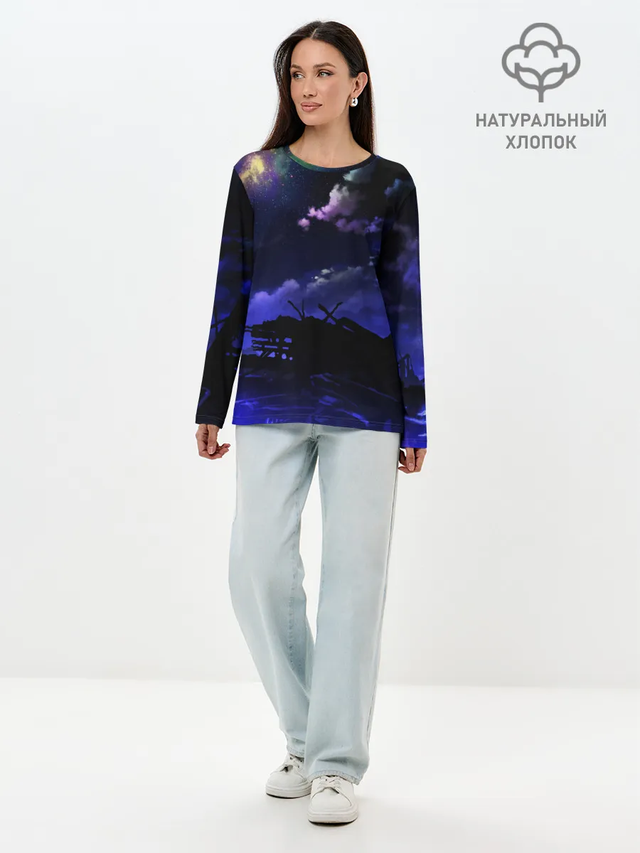 Лонгслив женский. Хлопок / Ночной закат