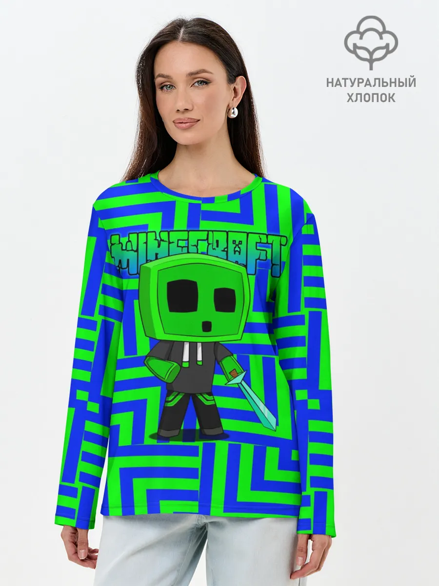 Лонгслив женский. Хлопок / Minecraft | Creeper