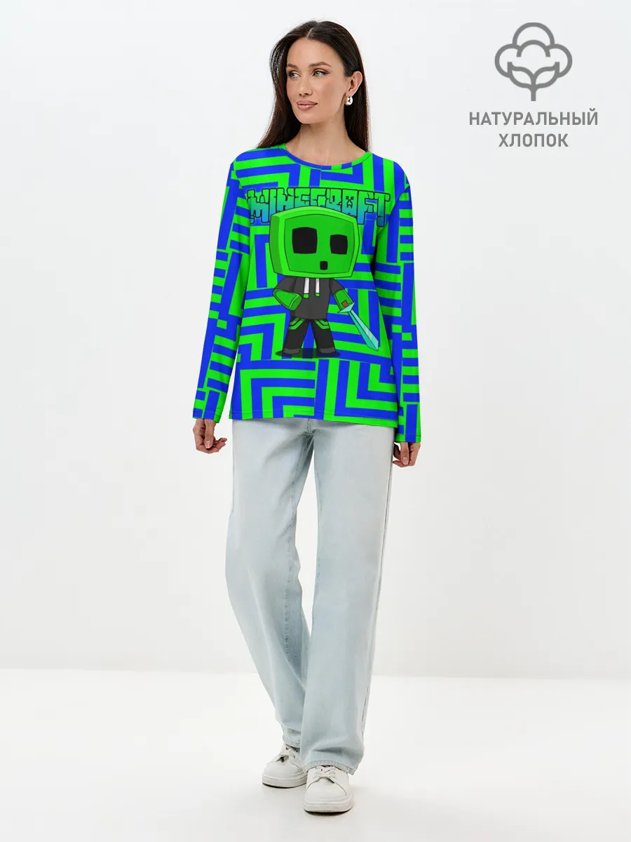 Лонгслив женский. Хлопок / Minecraft | Creeper