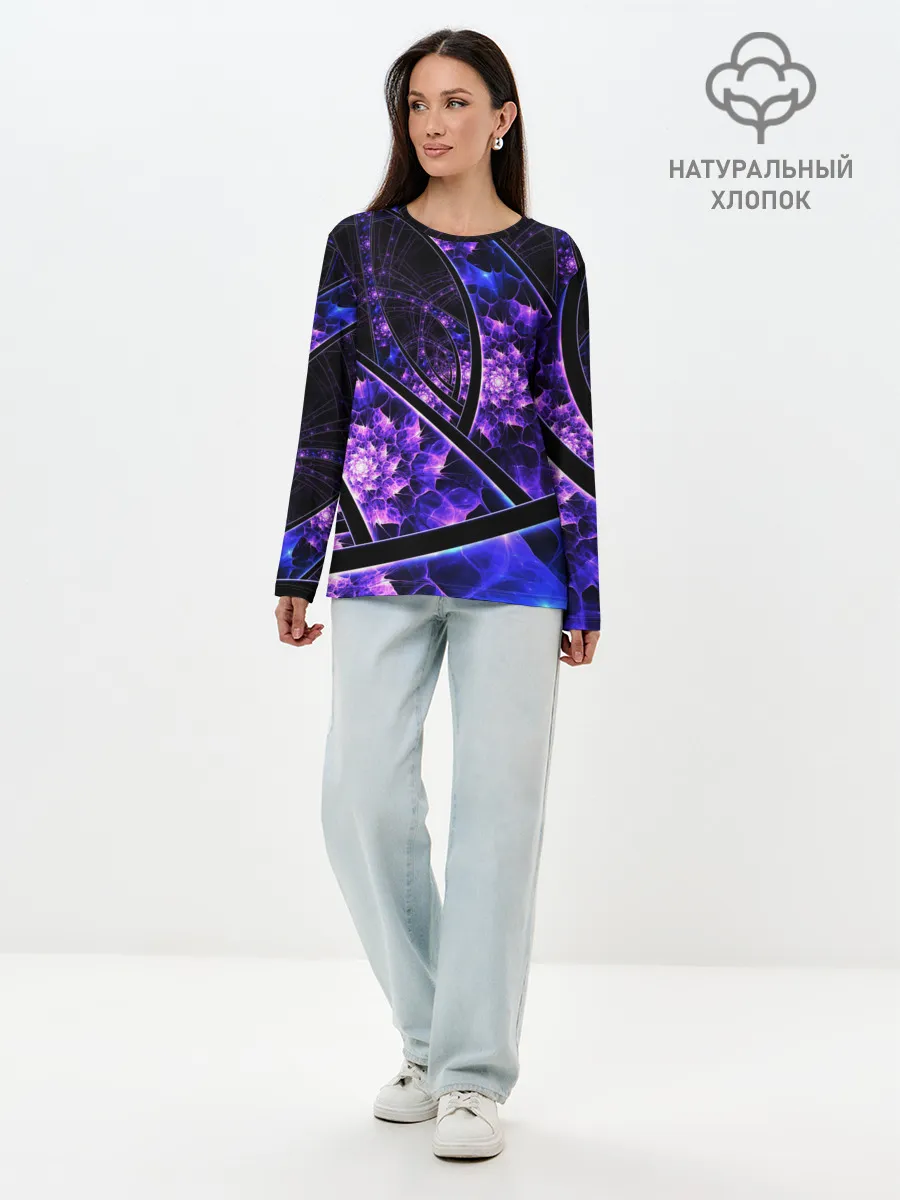 Лонгслив женский. Хлопок / Фрактал линии