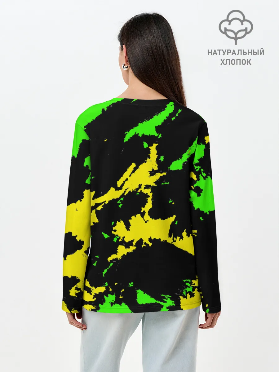 Лонгслив женский. Хлопок / Желто-зеленый