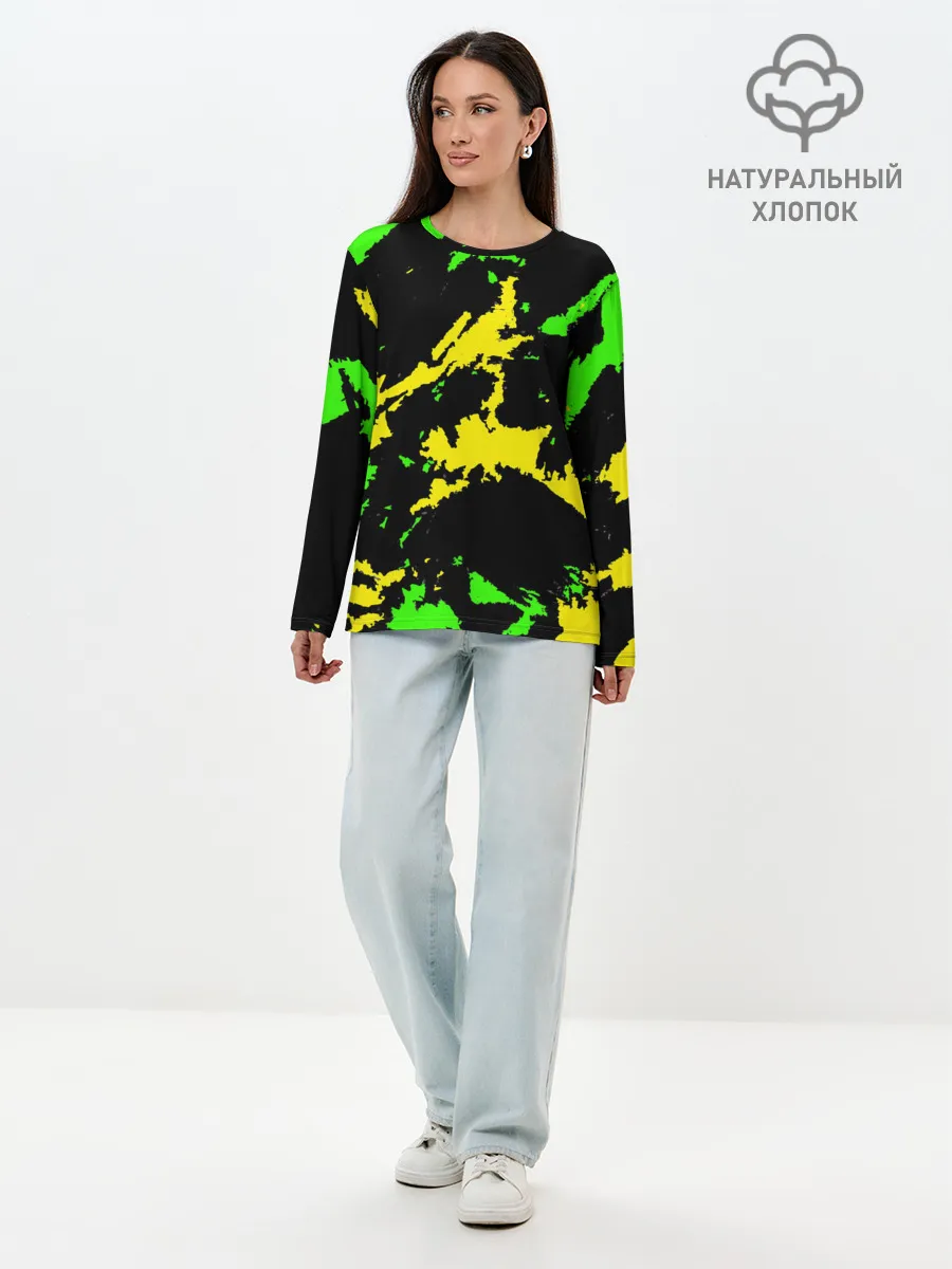Лонгслив женский. Хлопок / Желто-зеленый