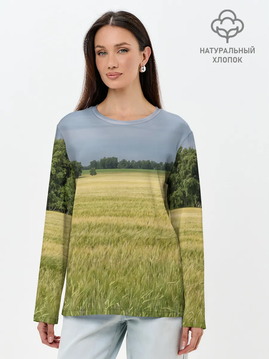 Лонгслив женский. Хлопок / Пшеничное поле