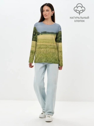 Лонгслив женский. Хлопок / Пшеничное поле