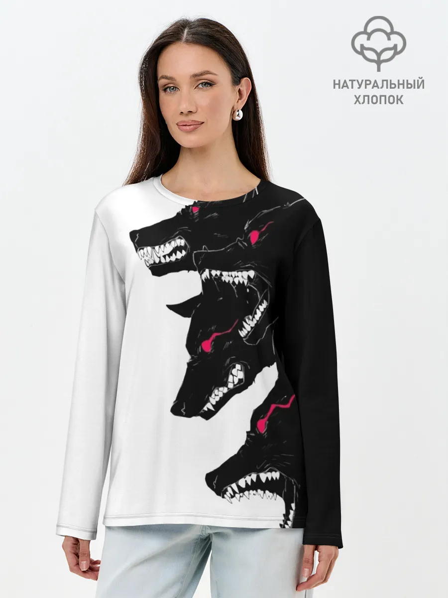 Лонгслив женский. Хлопок / Волки
