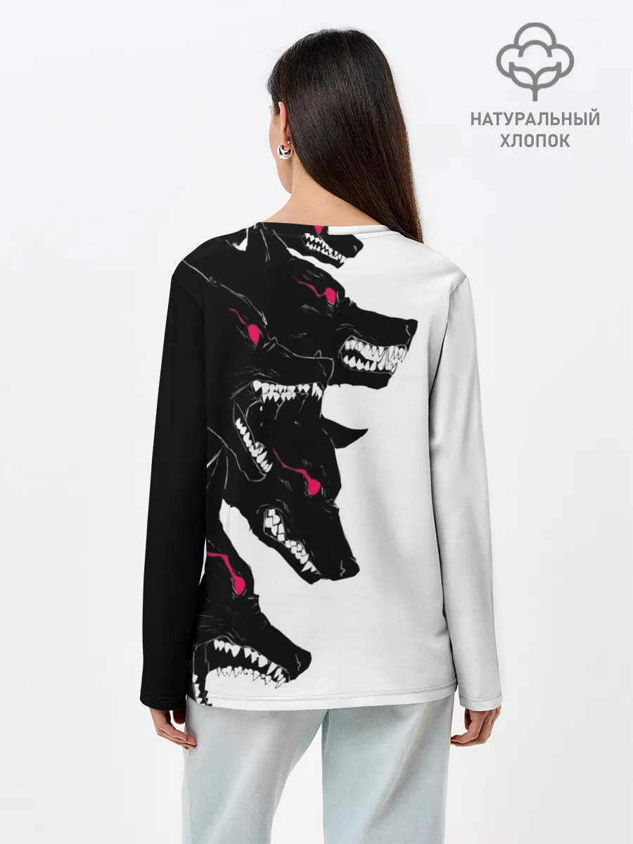 Лонгслив женский. Хлопок / Волки