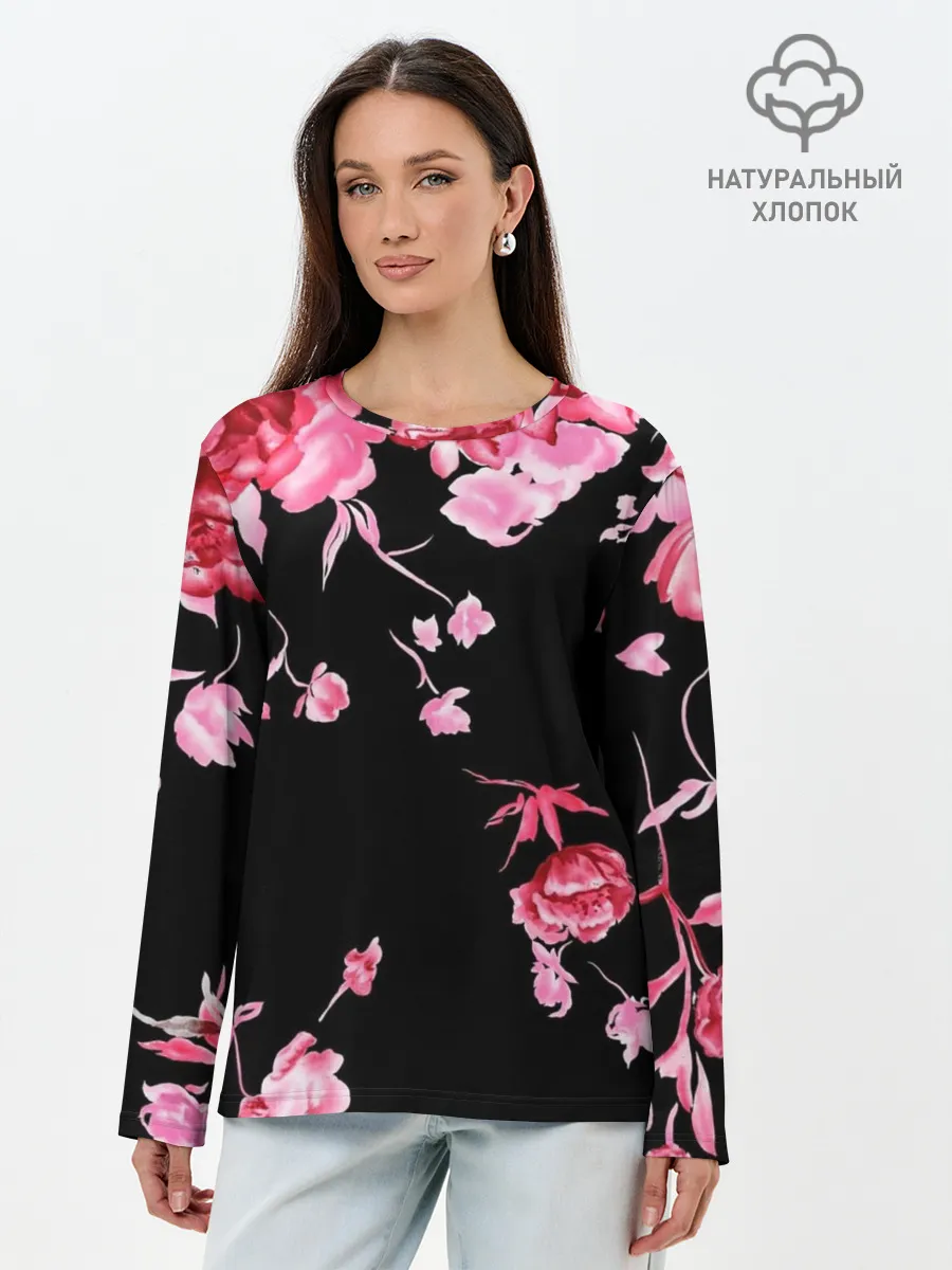 Лонгслив женский. Хлопок / Цветы