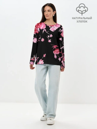 Лонгслив женский. Хлопок / Цветы