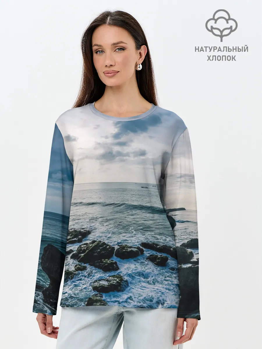 Лонгслив женский. Хлопок / Море