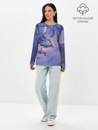 Лонгслив женский. Хлопок / Дракон воды
