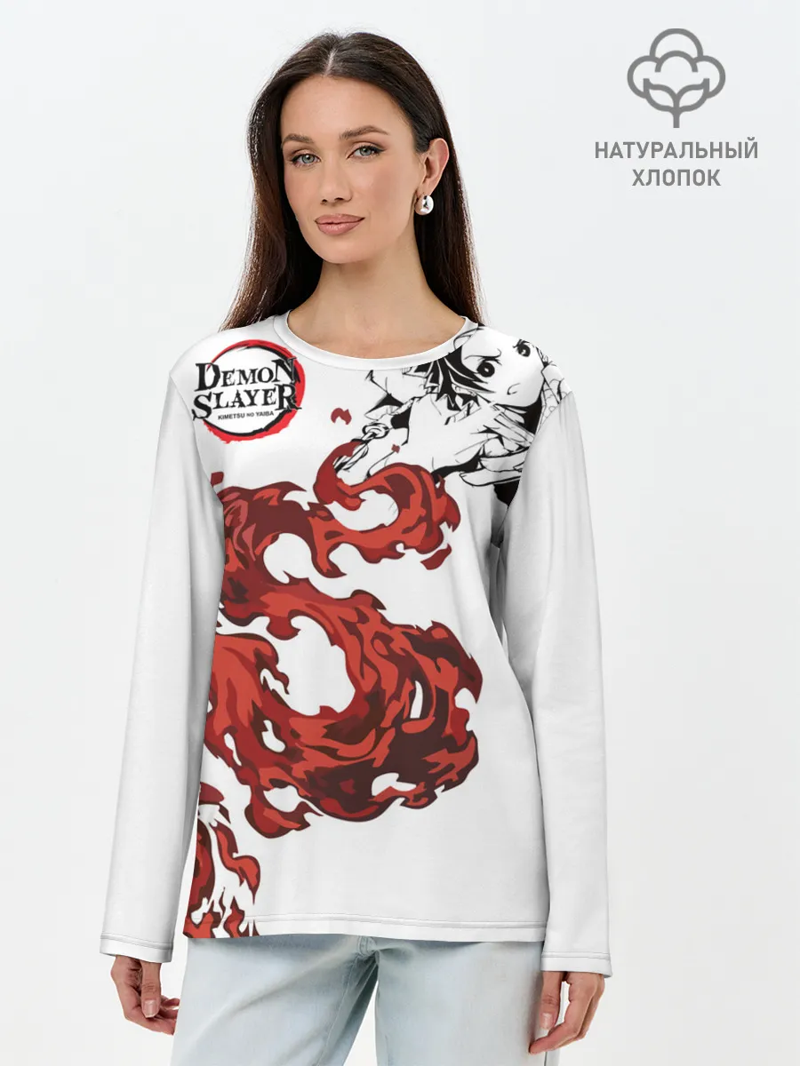 Лонгслив женский. Хлопок / Клинок, рассекающий демонов