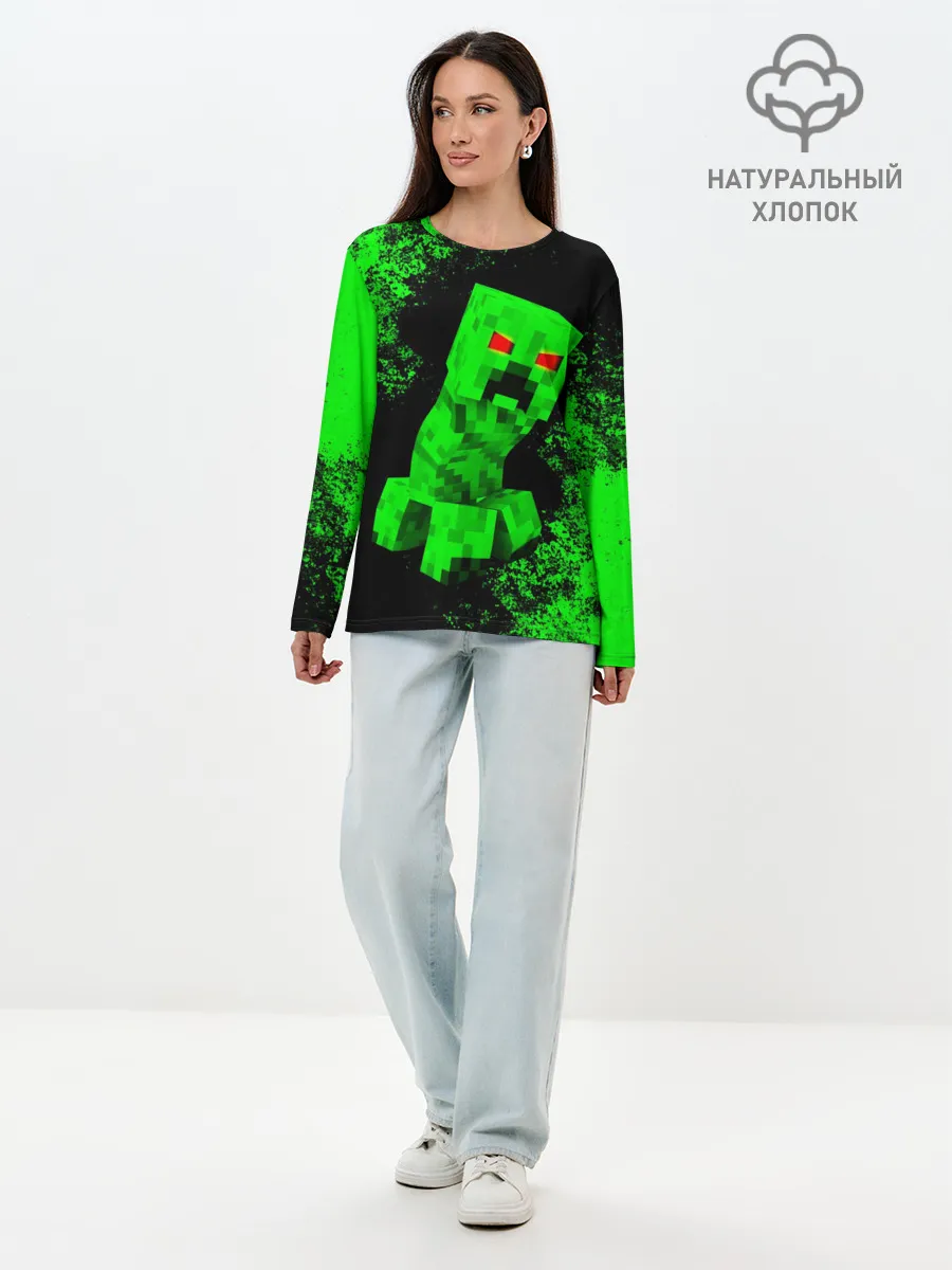 Лонгслив женский. Хлопок / MINECRAFT CREEPER