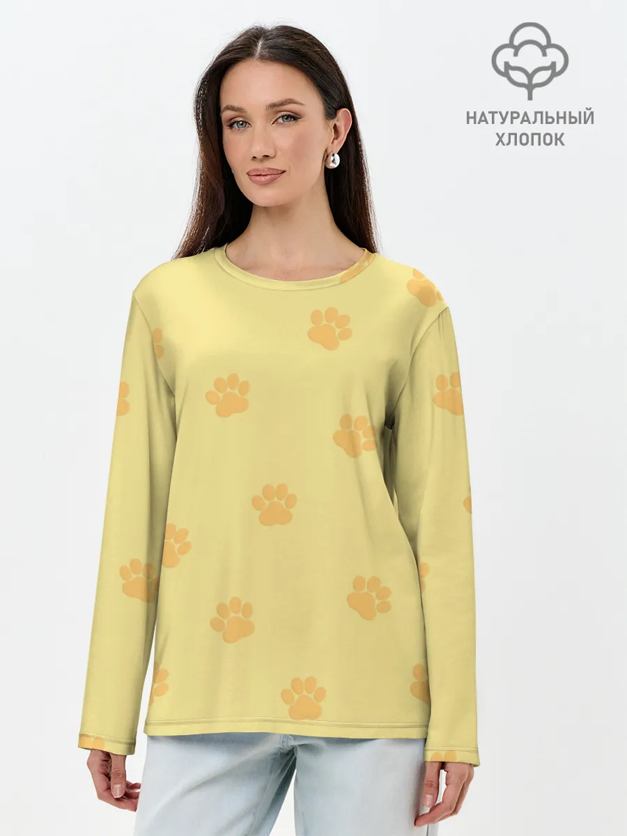 Лонгслив женский. Хлопок / Кошачьи следы