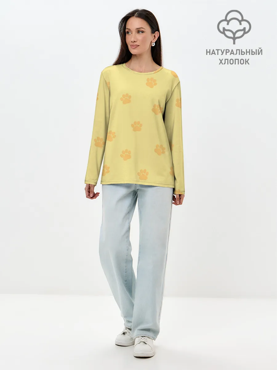 Лонгслив женский. Хлопок / Кошачьи следы