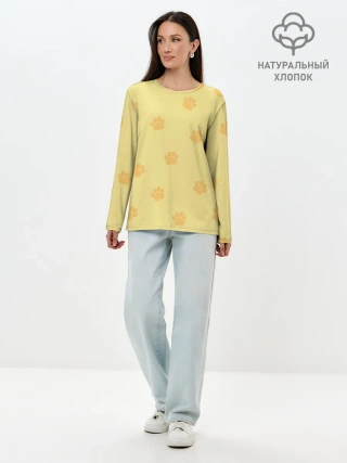 Лонгслив женский. Хлопок / Кошачьи следы