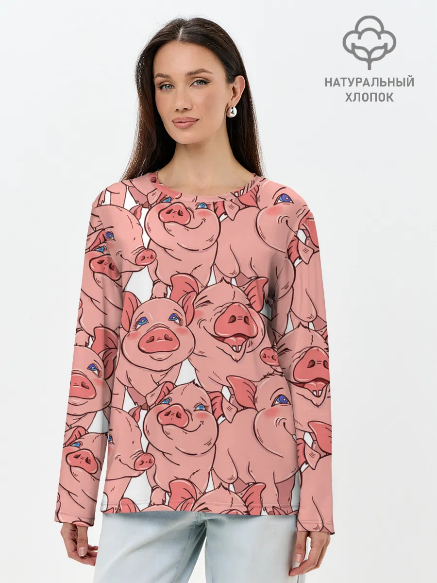 Лонгслив женский. Хлопок / Свиньи