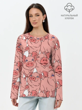 Лонгслив женский. Хлопок / Свиньи