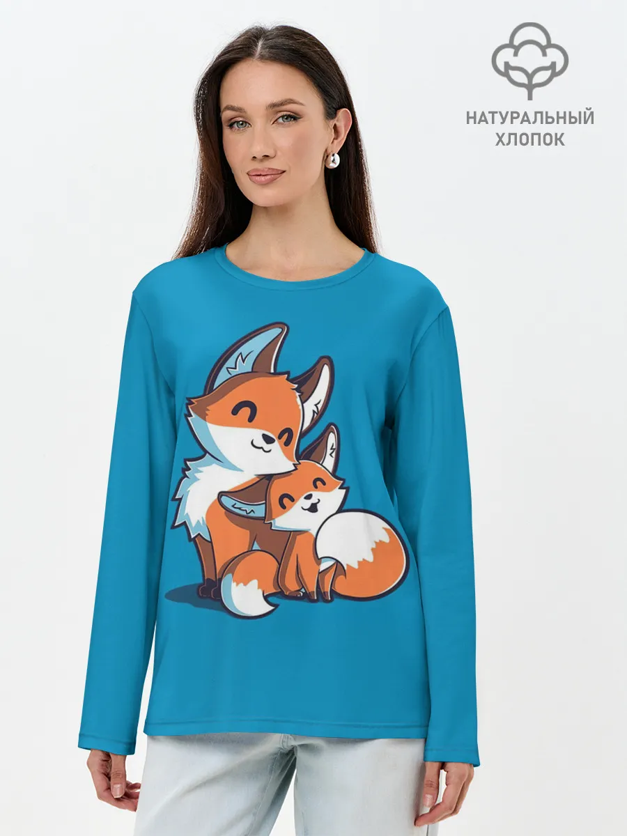 Лонгслив женский. Хлопок / Лисья семья