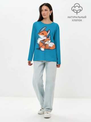 Лонгслив женский. Хлопок / Лисья семья