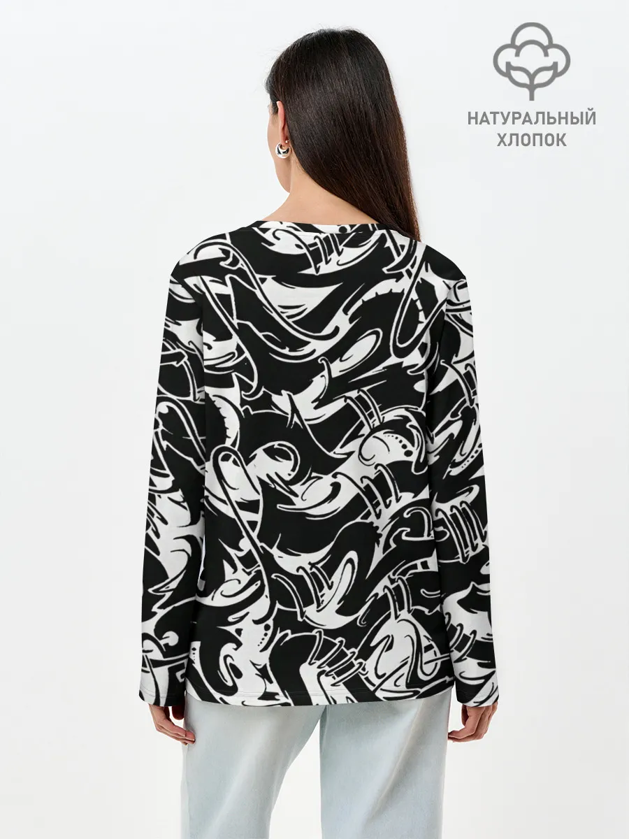Лонгслив женский. Хлопок / Tattoo | BlackWhite