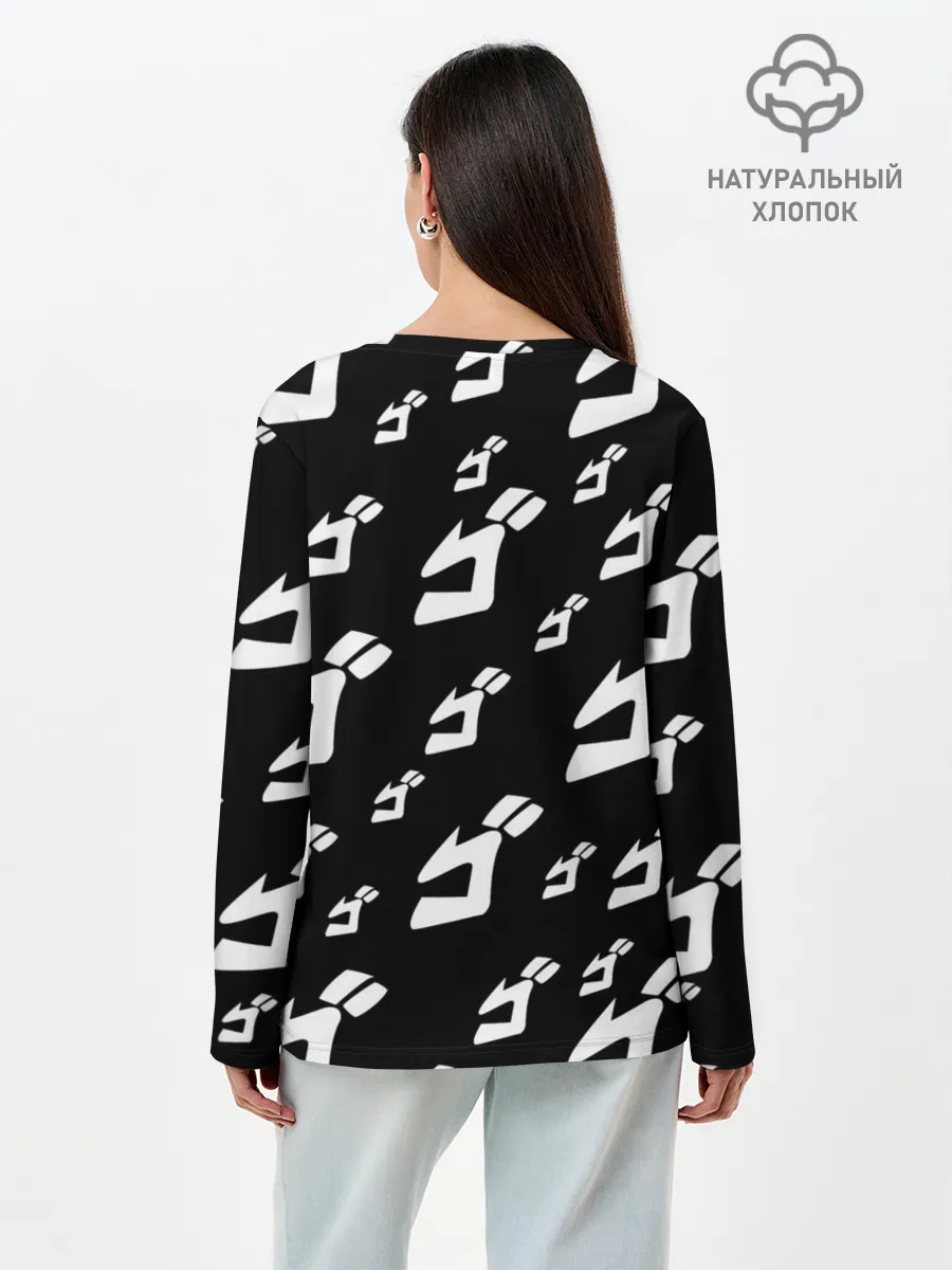 Лонгслив женский. Хлопок / Паттерн ДжоДжо ЧБ