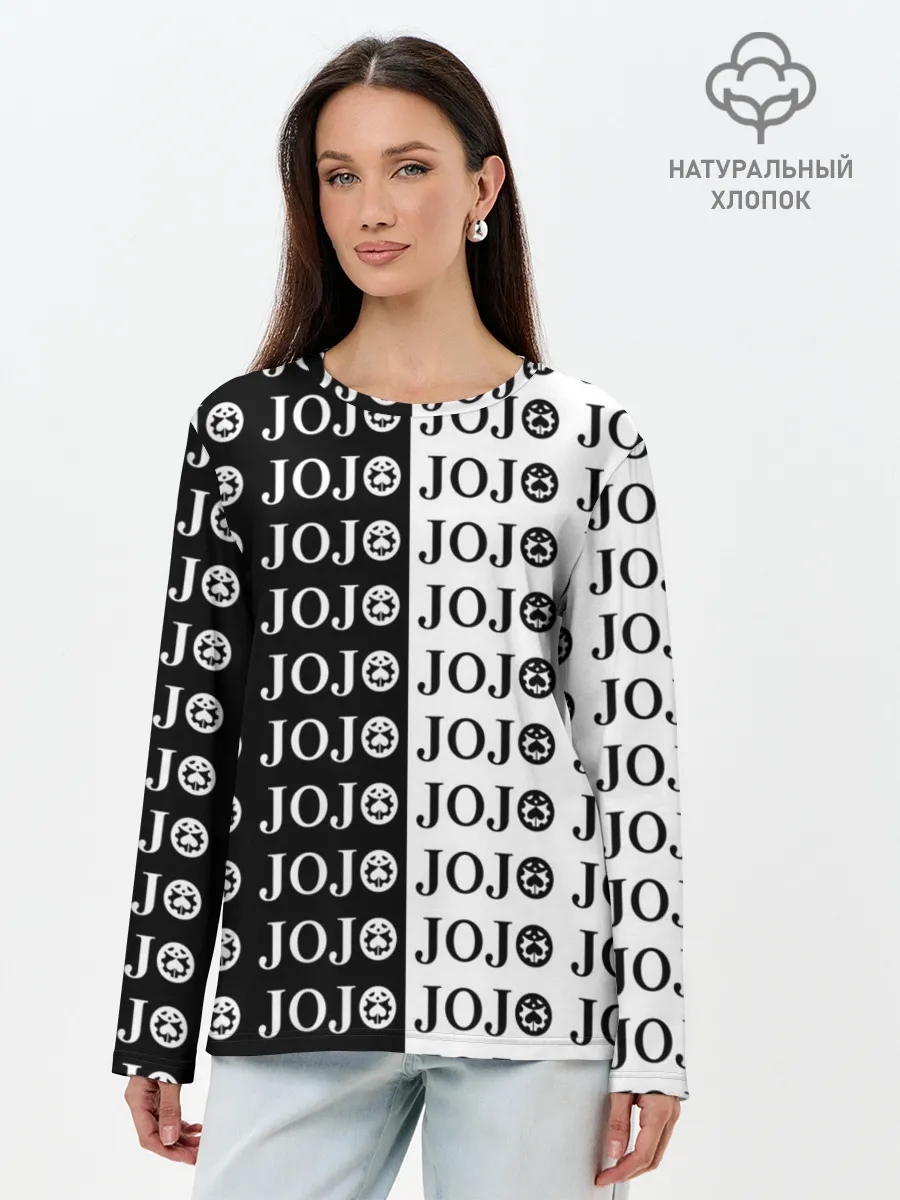 Лонгслив женский. Хлопок / Логотип джо джо паттерн черно-белый