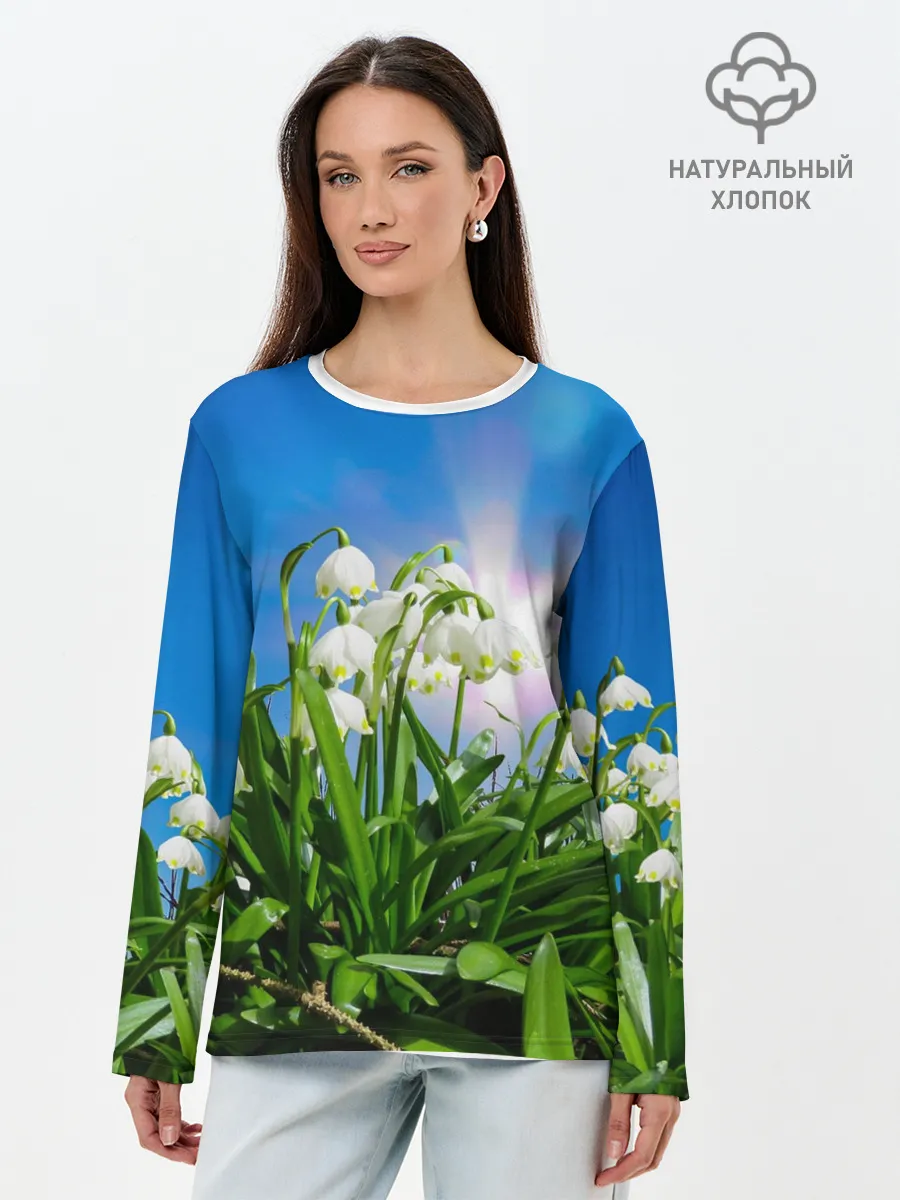 Лонгслив женский. Хлопок / Подснежники