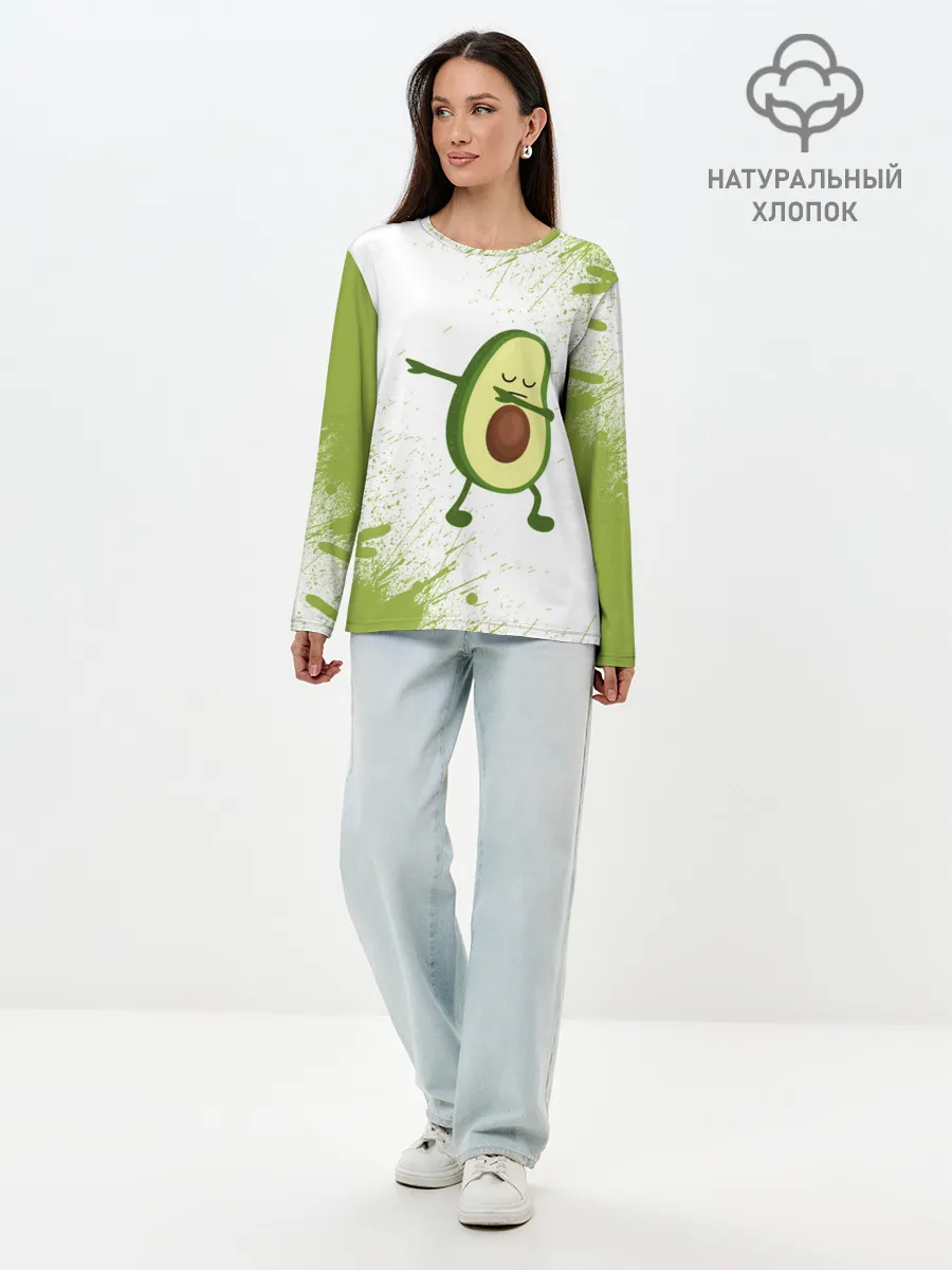 Лонгслив женский. Хлопок / Авокадо