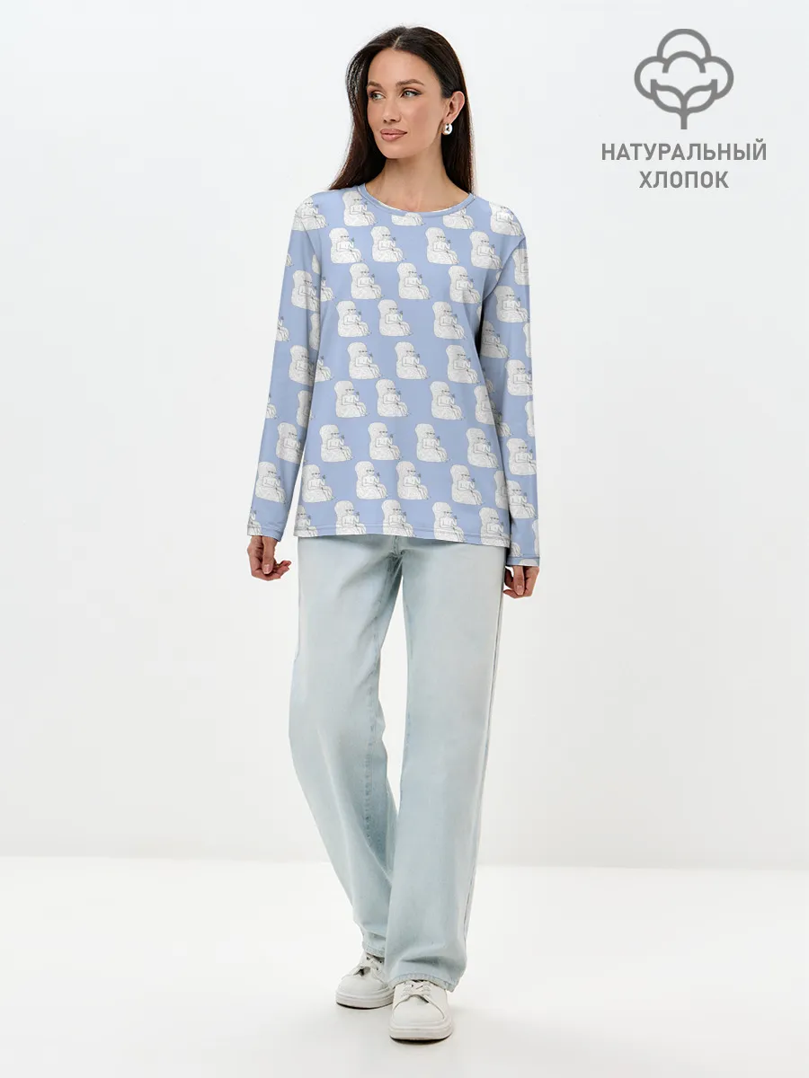 Лонгслив женский. Хлопок / Голубой мегамозг