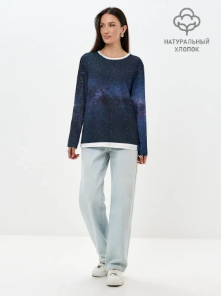 Лонгслив женский. Хлопок / звездное небо