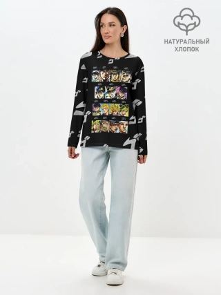 Лонгслив женский. Хлопок / Джоджо герои цветные