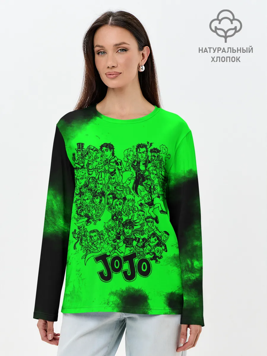 Лонгслив женский. Хлопок / Джоджо герои зеленый дым