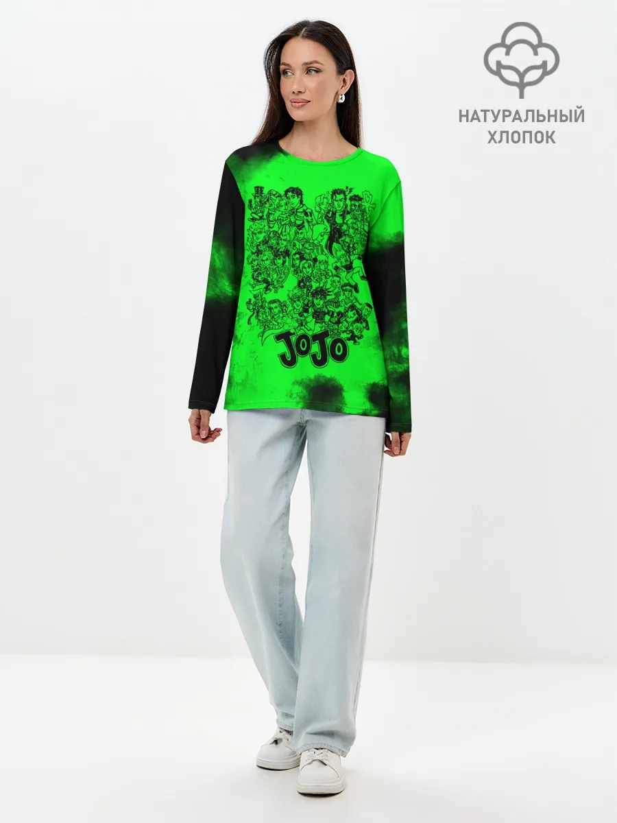 Лонгслив женский. Хлопок / Джоджо герои зеленый дым
