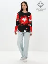 Лонгслив женский. Хлопок / Хвост Феи красно-черная геометрия