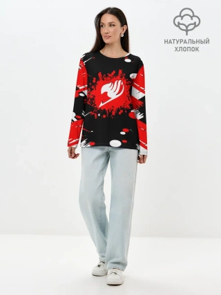 Лонгслив женский. Хлопок / Хвост Феи красно-черная геометрия