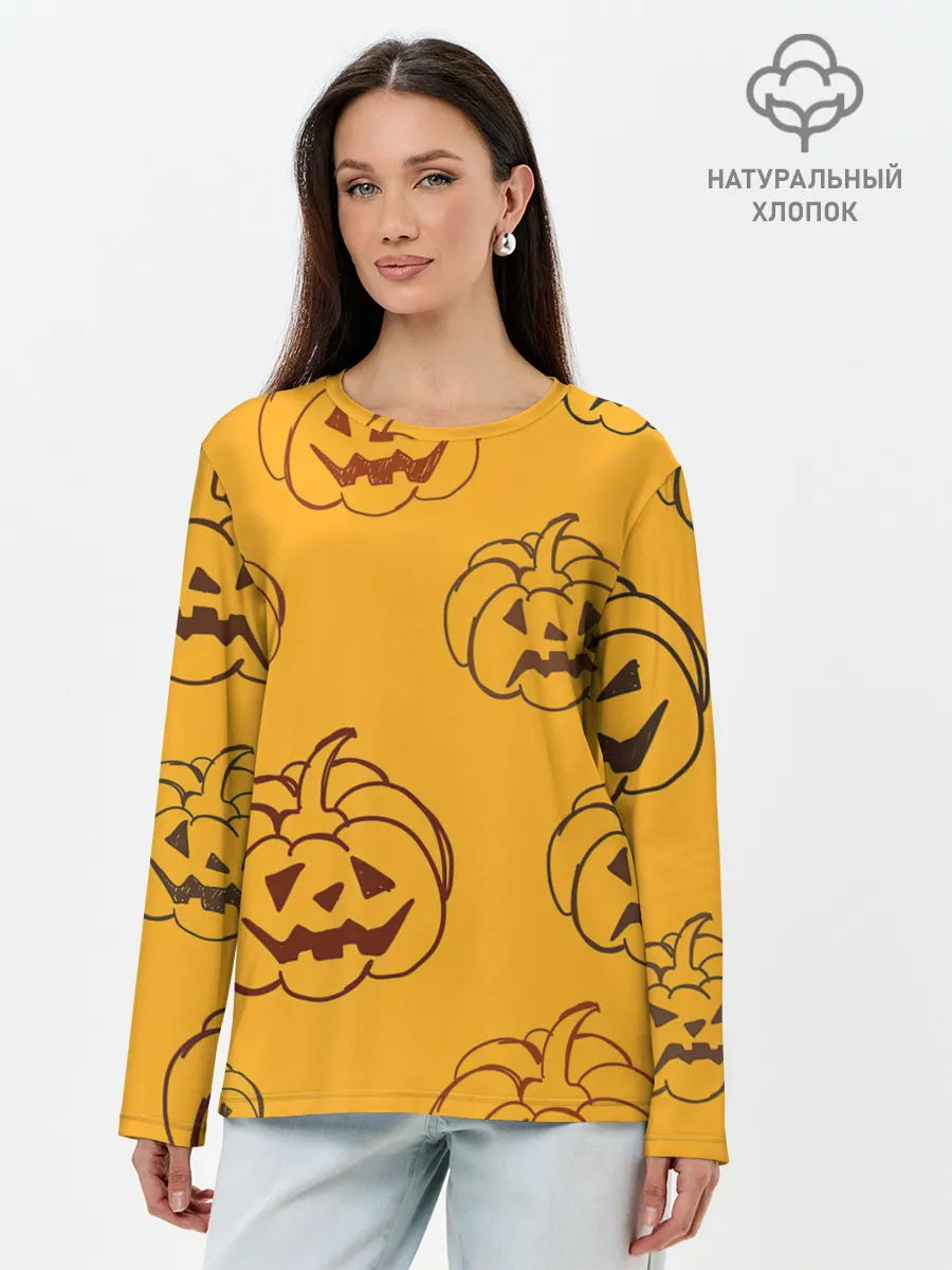 Лонгслив женский. Хлопок / Тыквы