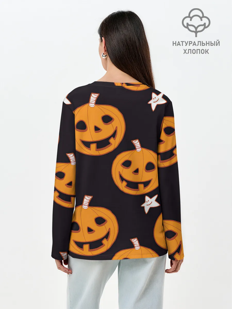 Лонгслив женский. Хлопок / Весёлые тыквы