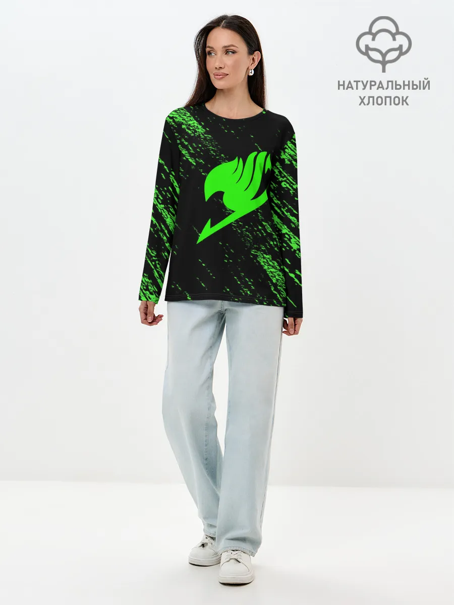 Лонгслив женский. Хлопок / Хвост Феи зеленая диагональ