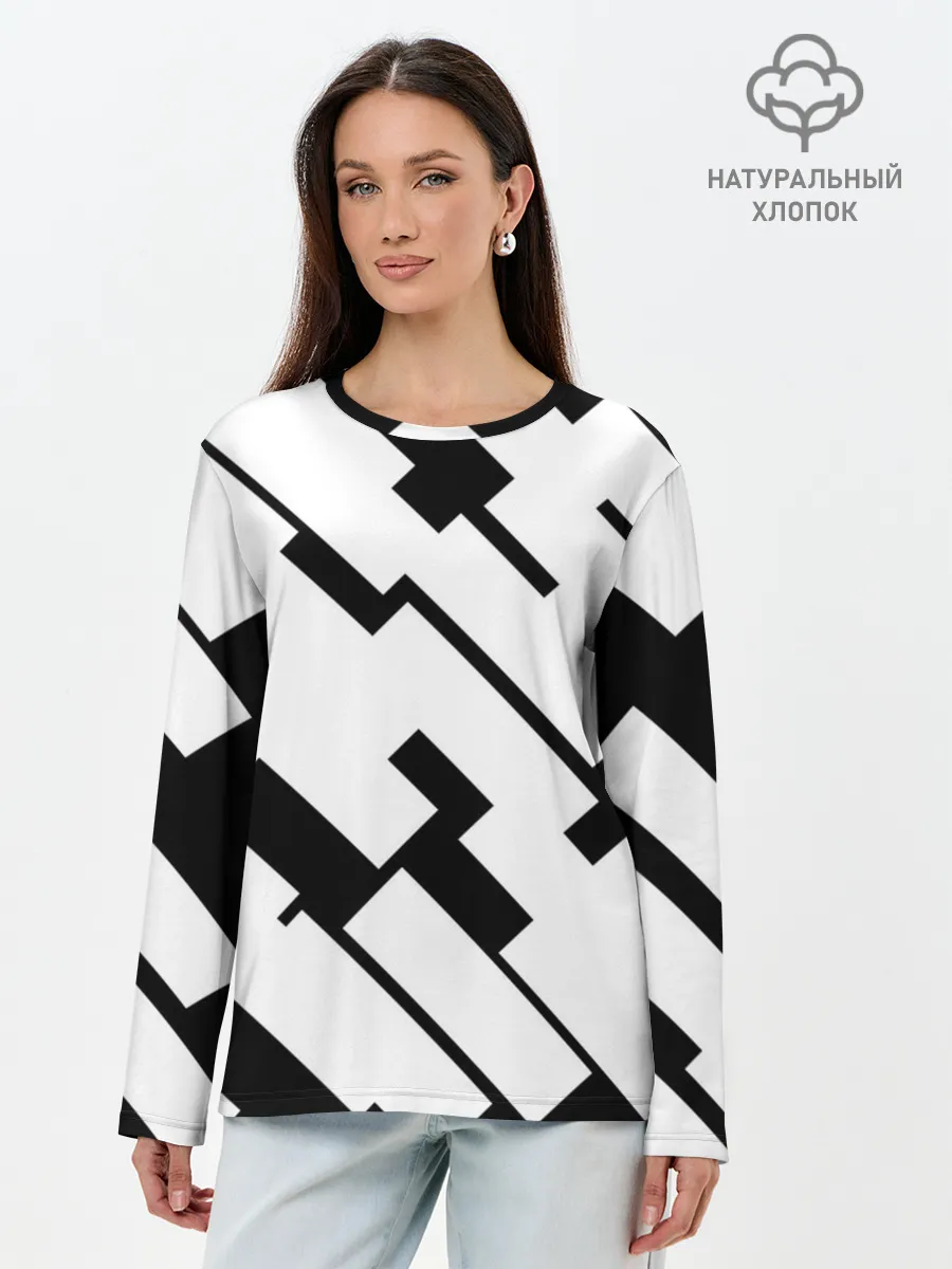 Лонгслив женский. Хлопок / ГЕОМЕТРИЯ,АБСТРАКЦИЯ,ПОЛОСЫ