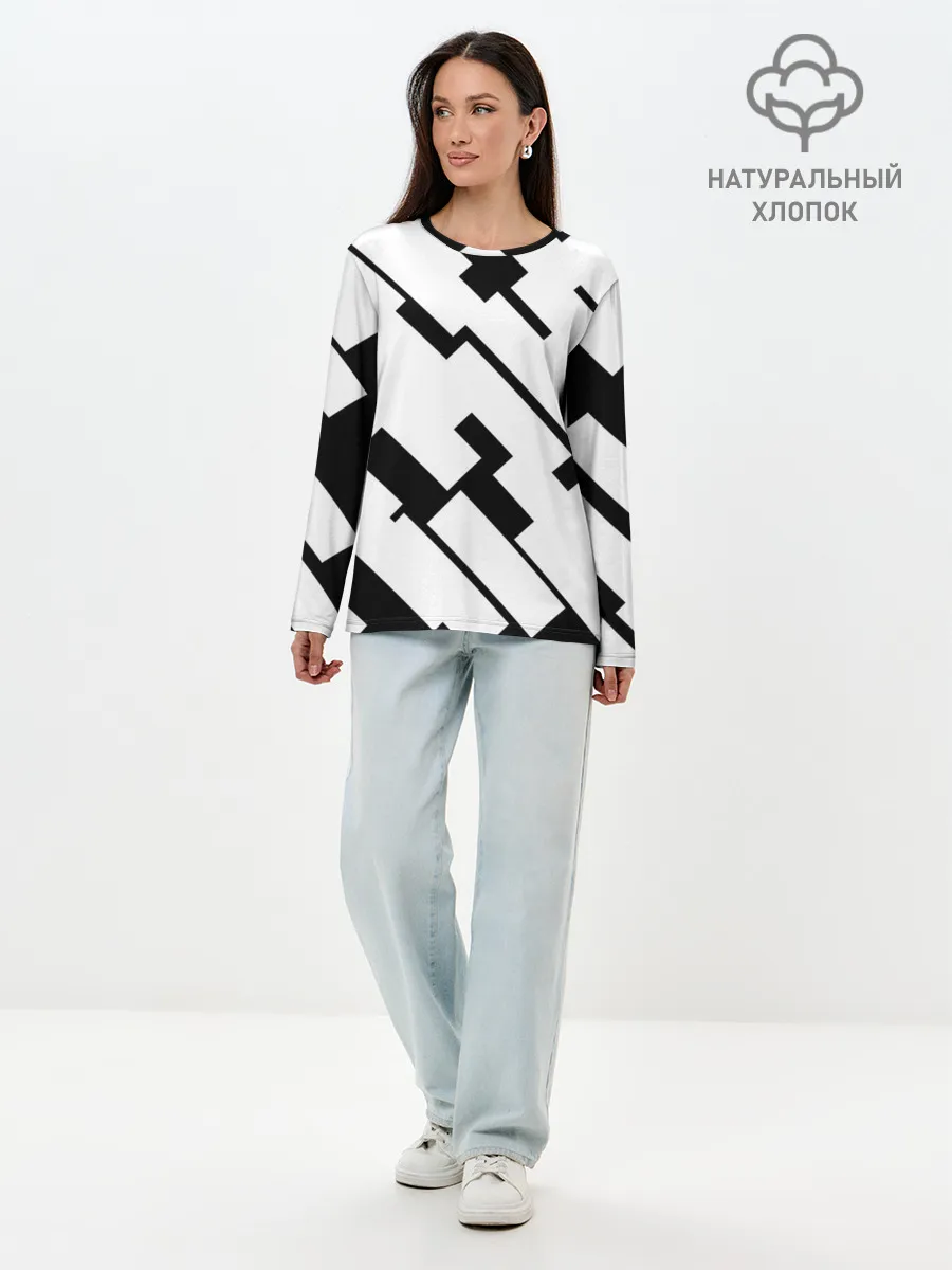 Лонгслив женский. Хлопок / ГЕОМЕТРИЯ,АБСТРАКЦИЯ,ПОЛОСЫ