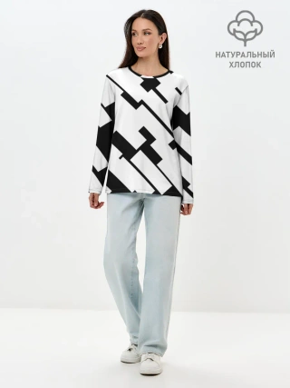 Лонгслив женский. Хлопок / ГЕОМЕТРИЯ,АБСТРАКЦИЯ,ПОЛОСЫ
