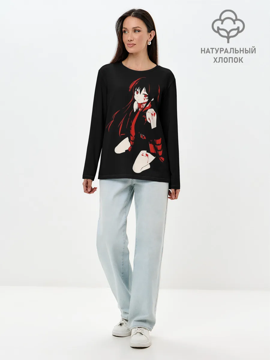 Лонгслив женский. Хлопок / Убийца Акаме на черном фоне