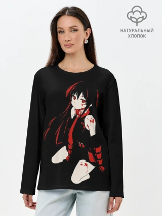 Лонгслив женский. Хлопок / Убийца Акаме на черном фоне