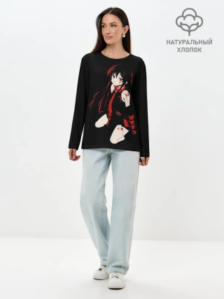 Лонгслив женский. Хлопок / Убийца Акаме на черном фоне